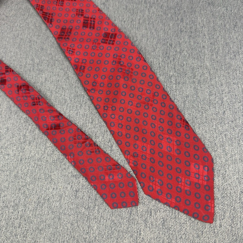 Polo Ralph Lauren Mens Silk Tie Red Polka Dot Plaid Geometric USA 3.25 57"
